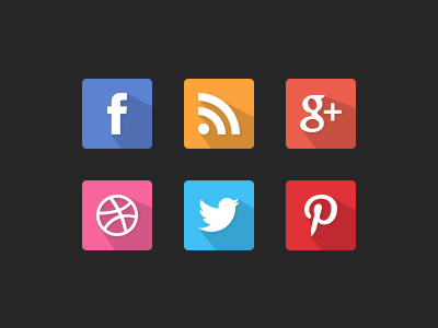 12 Rounded Flat Long Shadow Social Media Icons
